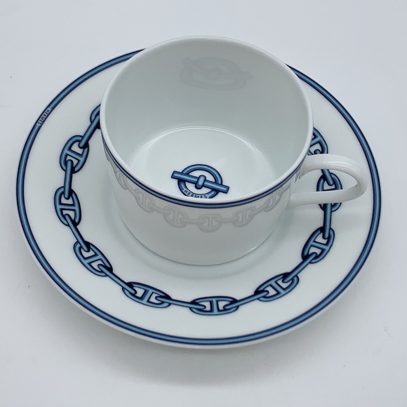 Hermes Other - Hermes Chaine D'Ancre Blue and White Porcelain Cup and Saucer Set